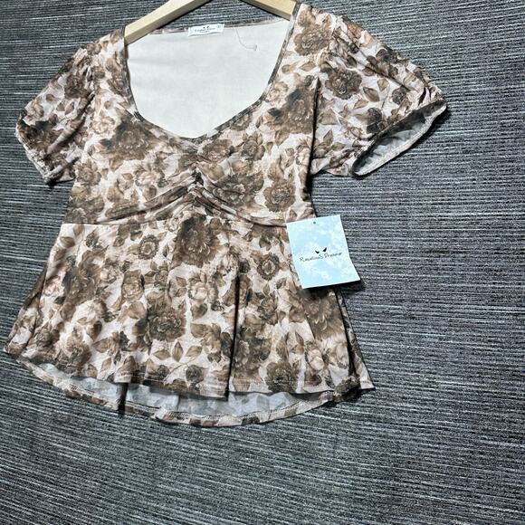 Rebellious Dreamer Blouse Top Women's S Brown Floral TH1340A - Picture 5 of 12